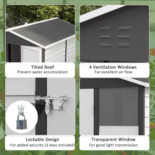 Outsunny 9 x 6FT Galvanised Metal Garden Shed, Galvanised Tool Storage Shed with Window Lockable Door, Sloped Roof, Outdoor Storage Shed for Yard, Patio, Lawn, Dark Grey