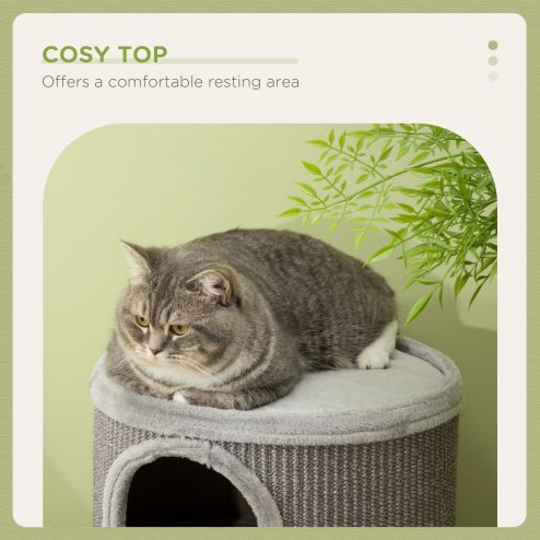 PawHut Cat Barrel Kitten Tree Tower for Indoor Cats, Cat Climbing Frame, Covered in Sisal, Cosy Platform - Light Grey