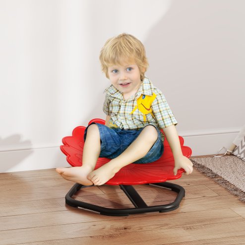 AIYAPLAY Kids Spinning Chair for Autism, Sensory Swivel Chair for ADHD Children, Flower Shaped Sit and Spin Wobble Chair with Metal Base & Non-Slip, Sensory Balance Toy for 3-8 Years Old, Red Image