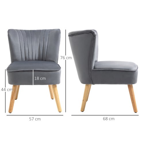 HOMCOM Velvet Accent Chair Occasional Tub Seat Padding Curved Back with Wood Frame Legs Home Furniture Grey