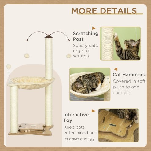 PawHut Cat Tree for Indoor Cats, Cat Scratching Post with Bed, Toy Ball, 53.5 x 53.5 x 90cm - Beige