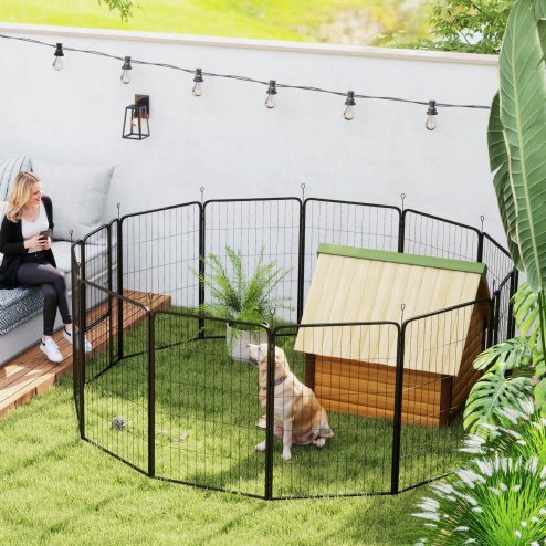 PawHut Dog Pen, 12 Panel Puppy Pen, Steel Dog Playpen, for Medium Breeds, 100cm Tall, Black