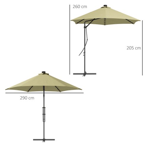Outsunny 3(m) Cantilever Parasol with Solar LED and Easy Lever, Garden Parasol Umbrella with Cross Base and Waterproof Cover, Outdoor Sun Shades, Beige