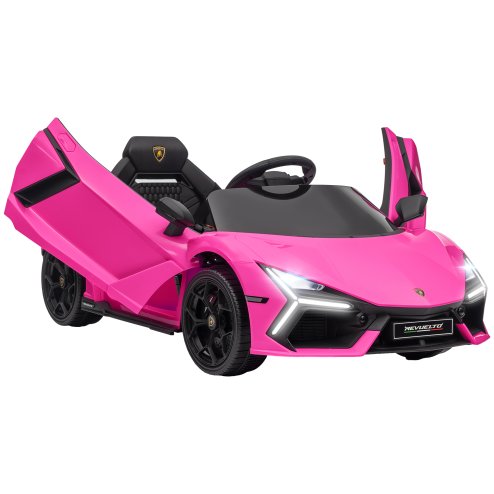 AIYAPLAY Lamborghini Revuelto Licensed Electric Car for Kids with Butterfly Doors, 12V Kids Electric Ride On with Suspension, Remote Control, LED Lights, Horn, USB, MP3 for 3-5 Years, Pink