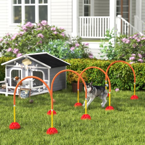 PawHut 4 Piece Dog Agility Training Equipment with 4 Adjustable Width Doors, Carry Bag, Easy to Assemble, Dog Obstacle Course for Garden, Orange Image
