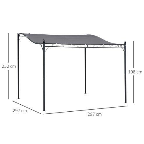 Outsunny 3 x 3(m) Pergola Gazebo Metal Frame Elegant Scrolling Weather-Resistant Canopy Sun Rain Shade Garden Outdoor Shelter, Grey