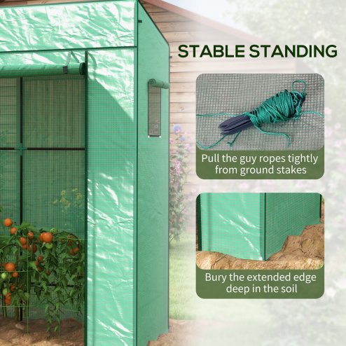 Outsunny Tomato Greenhouse with Reinforced PE Cover, Walk-in Garden Growhouse with Large Roll-up Door and 2 Mesh Windows, Portable Indoor Outdoor Green House, 196L x 77W x 178Hcm, Green