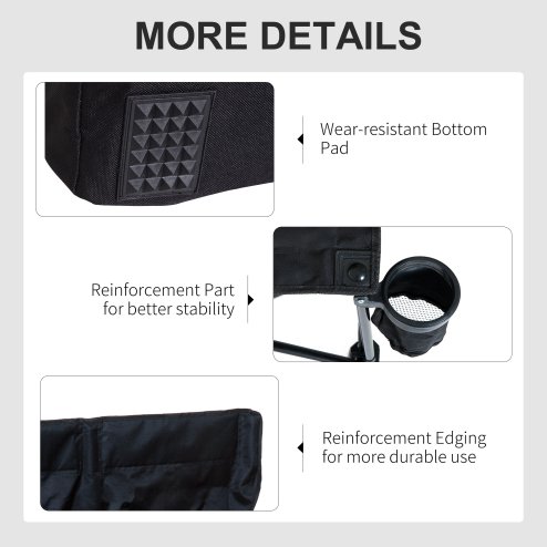 Outsunny 6 Seater Folding Bench, Outdoor Camping Chair Portable Sports Spectator Chair with Metal Frame, Cup Holder & Carry Bag, Black