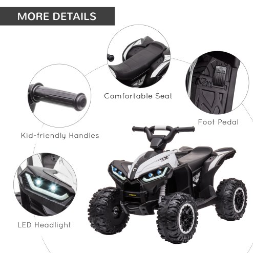 HOMCOM 12V Electric Quad Bike for Kids Ride On Car All Terrain Vehicle Toy, with Forward Reverse Functions, LED Headlights, Music, for Ages 3-5 Years - White