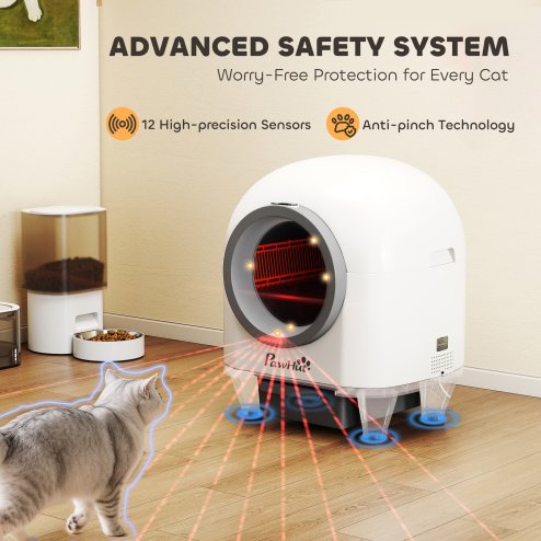 PawHut Self Cleaning Cat Litter Tray, 80L Extra Large Automatic Cat Litter Box with APP Control, Safety Protection, Odor Removal, Kitten Smart Toilet with Rubbish Bag for Multiple Kittens