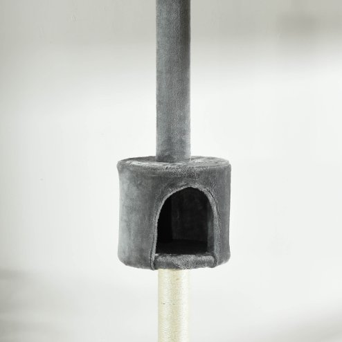 PawHut Floor to Ceiling Cat Tree for Indoor Cats, Kitten Tower, Condo, Multi-Layer Activity Center, Indoor Pet Play House with Solid Scratching Post Hanging Balls, Light Grey