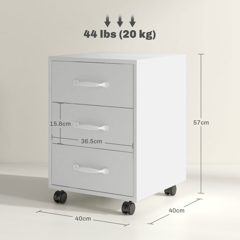 HOMCOM 3-Drawer Filing Cabinet, Mobile File Cabinet for Home Office, Small Rolling Filing Cabinet, Printer Stand, Under Desk File Cabinet for A4, Letter-Size Files, White Wood Grain