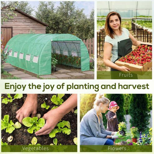Outsunny 6 x 3 x 2 m Polytunnel Greenhouse with Roll-up Side Walls, Walk-in Grow House Tent with Steel Frame, Reinforced Cover, Zipped Door and 12 Mesh Windows for Garden, Green