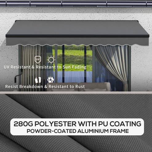 Outsunny 3.5 x 2.5m Electric Awning with Remote Controller, Aluminium Frame Retractable Awning, Half Cassette Sun Canopies for Patio Deck Door Window, Dark Grey
