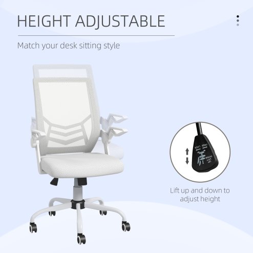 Vinsetto Mesh Office Chair with Flip-up Armrest, Swivel Computer Chair with Lumbar Support, Adjustable Height, Tilt Function for Home/Office, White