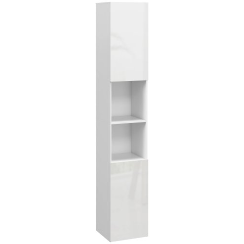 kleankin High Gloss Slim Bathroom Cabinet, Free Standing Bathroom Storage Cabinet with 2 Open Shelves, 2 Door Cupboards and Adjustable Shelves, White