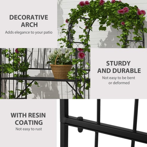 Outsunny Garden Metal Arch Bench Outdoor Patio Rose Trellis Arbour Pergola for Climbing Plant Antique Style 2-Seater Chair, Black