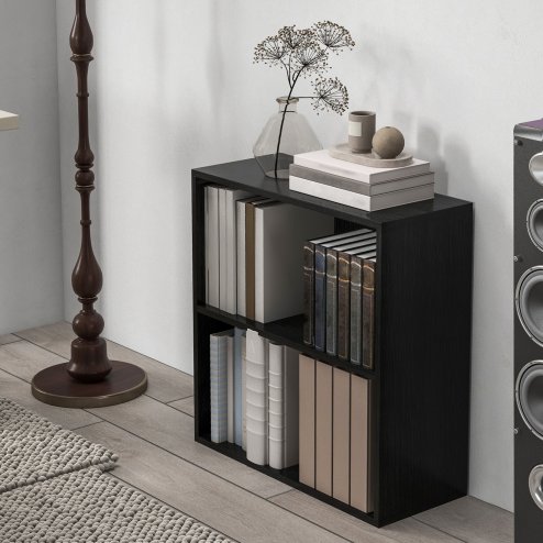 HOMCOM 2 Tier Low Bookcase with Adjustable Shelf, Bookshelf, Display Storage Shelf with 2 Compartments for Home Office, Living Room, Study