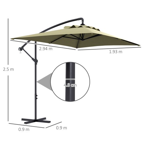 Outsunny 3x2m Cantilever Parasol with Cross Base, Banana Parasol with Crank Handle and 6 Ribs, Rectangular Hanging Patio Umbrella for Outdoor Pool, Garden, Balcony, Beige