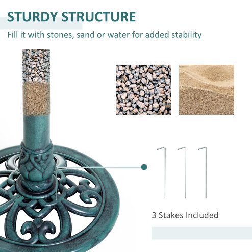 Outsunny 50cm Bird Bath for Garden, Outdoor Birdbath Stand, Decorative Bird Drinking Stand with Scallop-like Pattern, Time-Worn Finish, Green