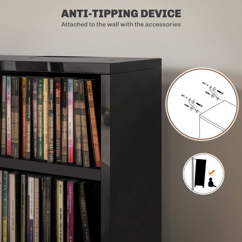 HOMCOM 204 CD Media Display Shelf Unit Set of 2 Blu-Ray Tower Rack w/ Adjustable Shelves Bookcase Storage Organiser, High Gloss Black