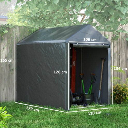 Outsunny 1.2 x 1.8m Garden Storage Shed Tent, Portable Shed Shelter with Galvanised Steel Frame and Large Door, for Motorbike, Garden Tools, Bike Storage