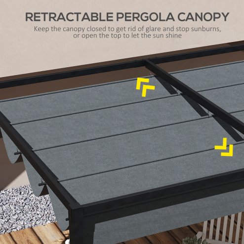 Outsunny Retractable Pergola Roof, Sun Shade Cover, UV30+ Protected Replacement Canopy Fabric for 2.85 x 2m Pergola, Dark Grey