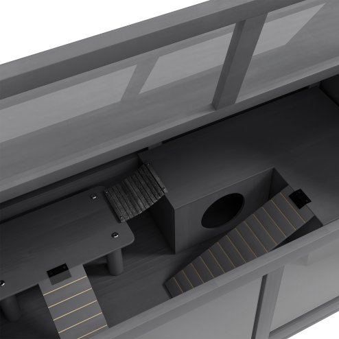 PawHut Wooden Hamster Cage, Gerbil Cage for Syrian Hamster with Exercise Play House, Openable Top 85 x 45 x 44cm - Grey