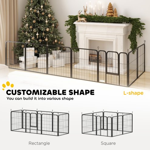 PawHut Dog Pen, 8 Panel Puppy Pen, Steel Dog Playpen, for Small Breeds, 60cm Tall, Black