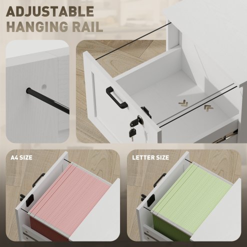 HOMCOM 2-Drawer Filing Cabinet, Lockable File Cabinet for A4, Letter, Office Storage Drawers with Lock for Home Office, 40 x 40 x 71 cm, White