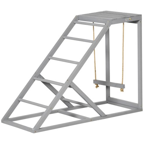 PawHut Chicken Activity Play Set with Swing, Chicken Coop Toy with Ladder, Platform for 2 Chickens, Hens, Grey Image