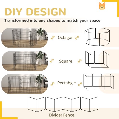 PawHut Dog Pen, 8 Panel Dog Playpen, DIY Design with Door, for Medium Dogs, Puppies, Small Animals, for Indoor/Outdoor Use, 91cm High