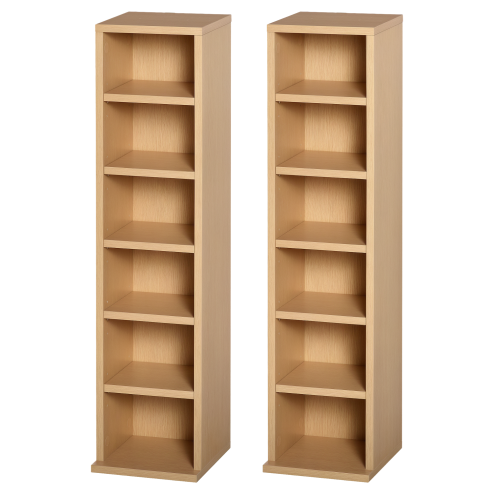 HOMCOM 204 CD Media Display Shelf Unit Set of 2 Blu-Ray Tower Rack w/ Adjustable Shelves Bookcase Storage Organiser, Natural Wood Colour