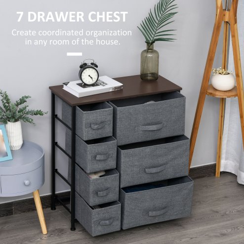 HOMCOM Chest of Drawers with 7 Drawers, Fabric Drawers with Large Storage Space, Drawers Dresser with Metal Frame, Adjustable Feet for Bedroom Living Room