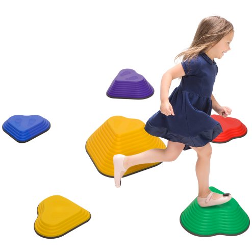 AIYAPLAY Kids Stepping Stones, 6 Piece Balance Stepping Stones for Kids, Heart-Shaped Non-Slip Stackable River Stones, Sensory Toy for Balance and Motor Skills, Indoor Outdoor Obstacle Courses