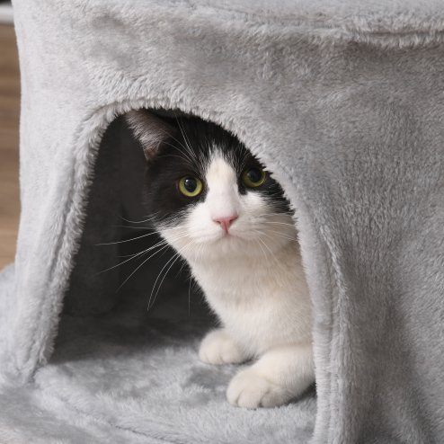 PawHut Cat Tree for Indoor Cats Kitten Tower Multi-level Activity Centre Pet Furniture with Scratching Post Condo Hanging Ropes Plush Perches Grey