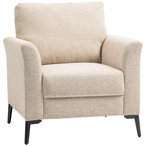 HOMCOM Modern Armchair, Upholstered Linen Fabric Accent Chair with Metal Legs, Wood Frame and Thick Padded Cushion for Living Room Bedroom Office, Beige