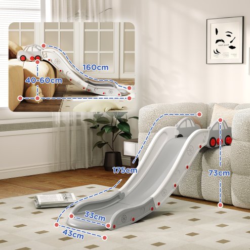AIYAPLAY Kids Slide, Indoor Toddler Sofa Slide with Extended Length for Bed, Stairs, Easy to Assemble and Store, Grey