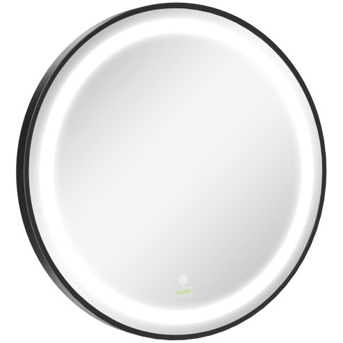 kleankin Round LED Bathroom Mirror, Dimmable Lighted Wall-Mounted Mirror with 3 Temperature Colours, Memory Function, Hardwired, Black