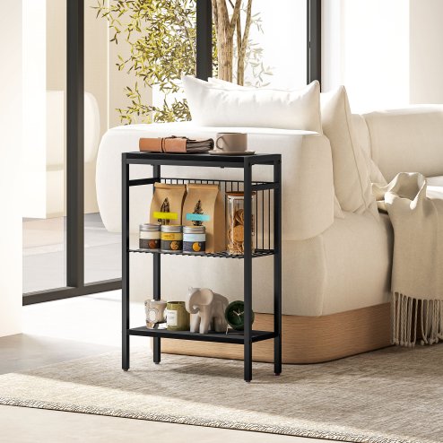 HOMCOM Side Table with 3-Tier Storage, Small Bedside Table, Sofa End Table with Steel Frame for Living Room, Bedroom Image