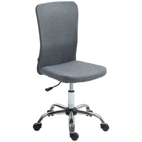 HOMCOM Armless Computer Desk Chair, Fabric Swivel Office Chair, Makeup Vanity Chair with Height Adjustable, Wheels, for Home Study Bedroom, Grey Image
