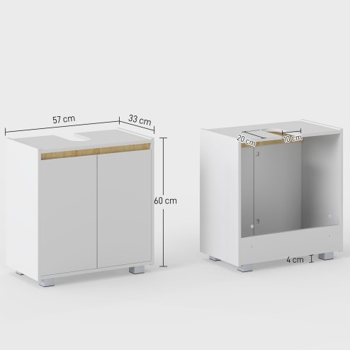 kleankin Modern Bathroom Sink Cabinet, Floor Standing Under Sink Cabinet, Freestanding Storage Cupboard with Double Doors, White