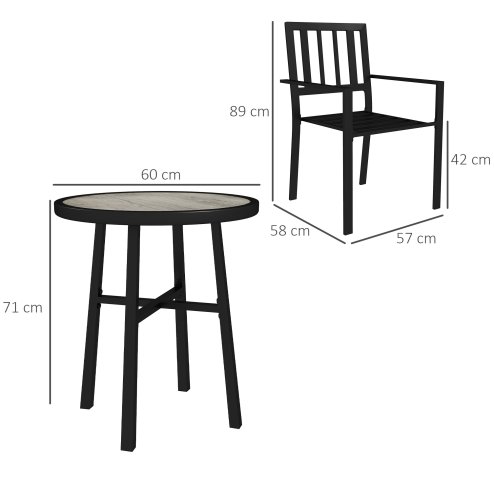 Outsunny 3 Piece Patio Bistro Set, Garden Dining Set with Plastic Top, 2 Stackable Chairs, Galvanised Steel Frame, Outdoor Dining Set for Balcony, Deck, Grey
