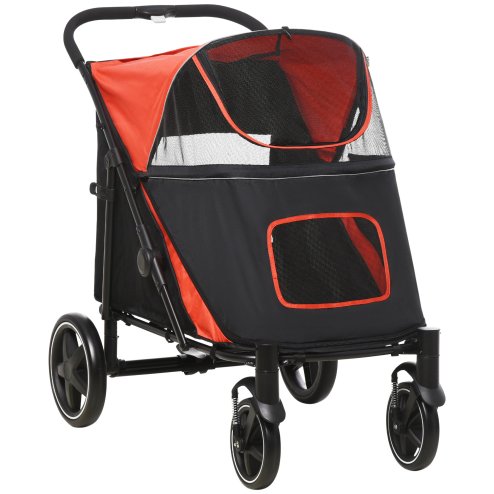 PawHut Dog Stroller Pet Pram Dog Pushchair Buggy with Adjustable Canopy for Medium and Large Breeds, Red