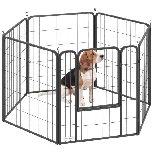 PawHut Dog Pen, 6 Panel Puppy Pen, Steel Dog Playpen, for Medium Breeds, 80cm Tall, Black