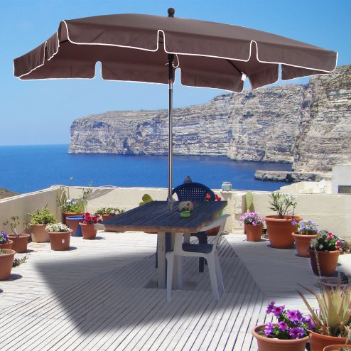 Outsunny 2 x 1.3m Garden Parasol Umbrella, Outdoor Market Table Umbrella with Ruffles & Aluminium Pole, Rectangular Tilting Parasol Sun Shade Canopy, Brown