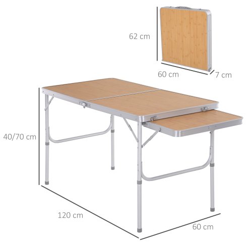Outsunny 4ft Aluminium Picnic Table with Side Desktop Adjustable Outdoor BBQ Party Portable Folding Lightweight