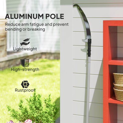 Outsunny 1.8-2.9 m Extendable Tree Pruner, Tree Lopper Long Reach Telescopic with Extendable Handle & 40 cm Saw, Lightweight Manual Pole Saw for High Branches Trimming