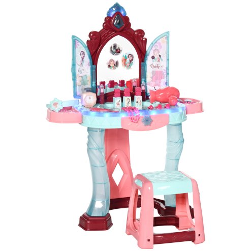 AIYAPLAY 31 Pieces Kids Dressing Table Set with Magical Princess Mirror, Music Lights, Makeup Accessories, Hair Dryer, Chair, Drawer for Ages 3-6 Years Image