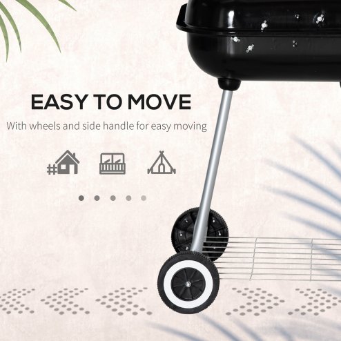 Outsunny Portable BBQ Charcoal Grill with 2 Wheels and Cooking Utensils, Smoker Grill with Lid for Outdoor Barbecues, Camping, Picnic, Courtyard